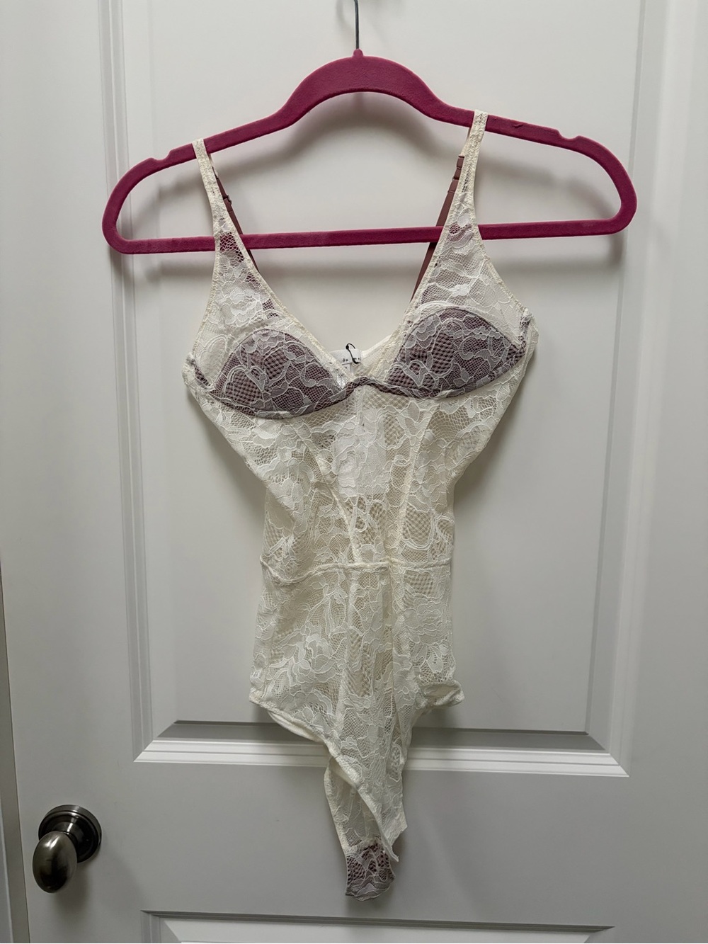 Fleur du Mal Ivory Lace Sheer Chemise Bodysuit